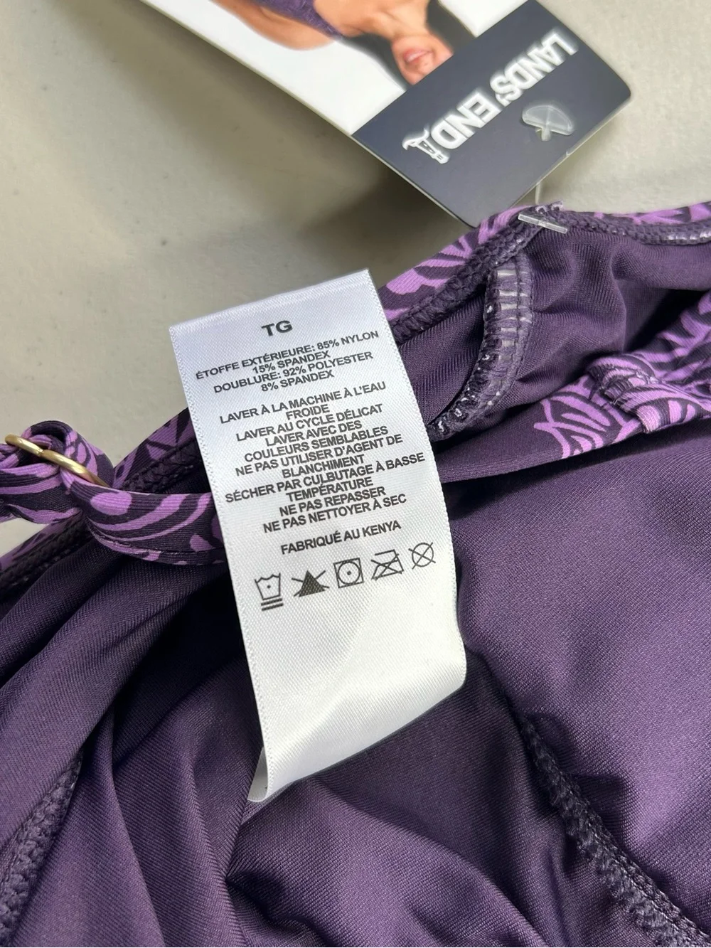 Lands' End Women's Purple Paisley Ruching One Piece Swimsuit Tummy Control XL